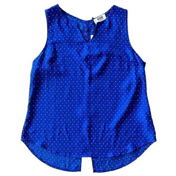 Verse Jory Blue Printed Split Neck Sleeveless Work Office Blouse NWT Size Large - Picture 5 of 5